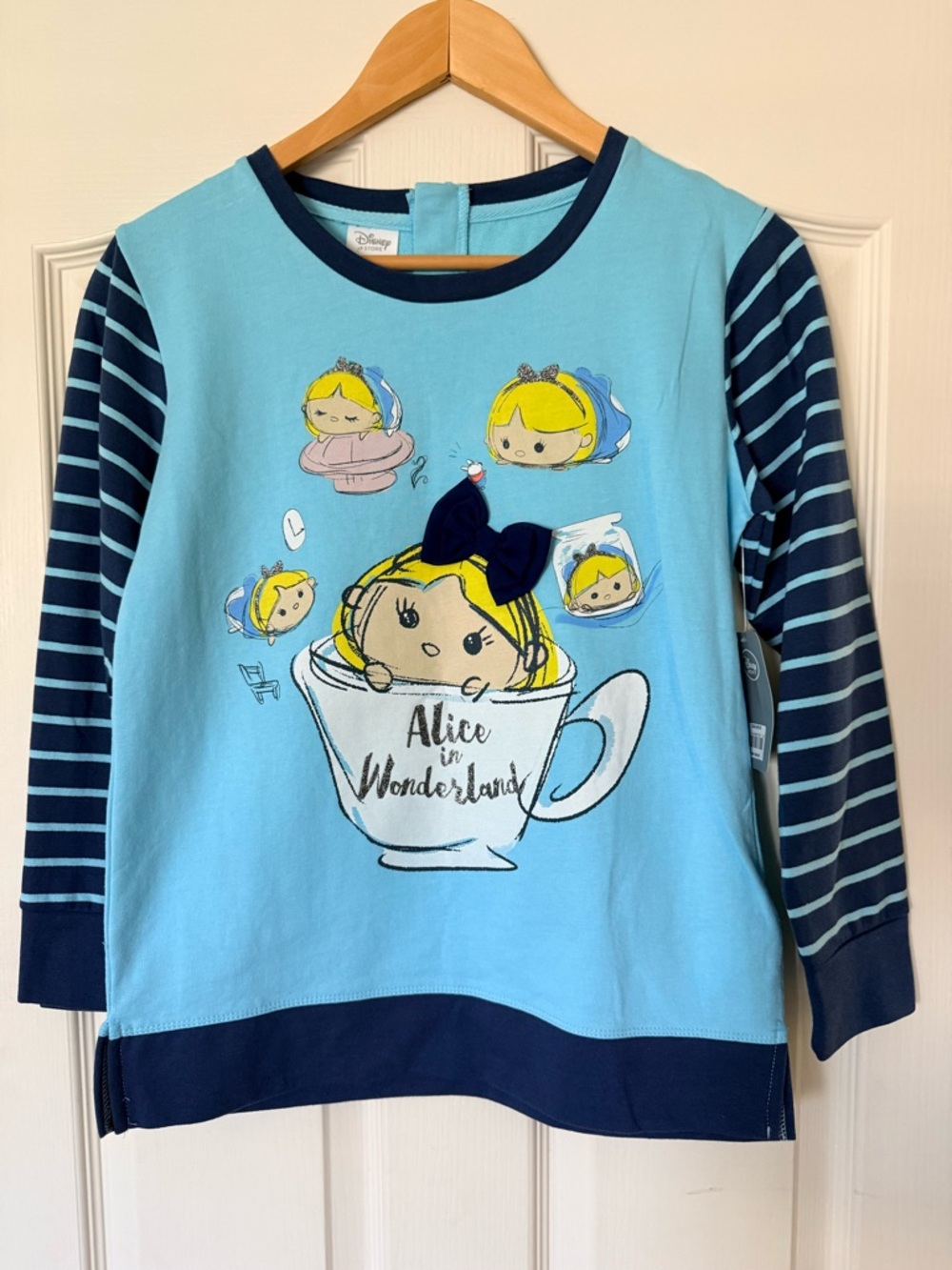 NWT Disney Light Blue and Navy Alice in Wonderland Girls sweater